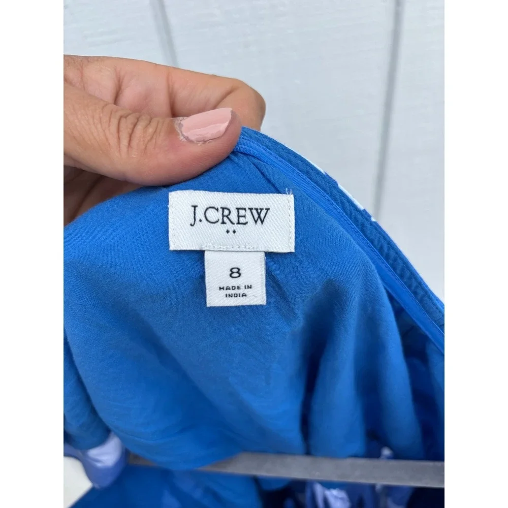 NWT J Crew One Shoulder‎ Dress, Blue Floral, Tie Waist, Sz 8 - Picture 4 of 5